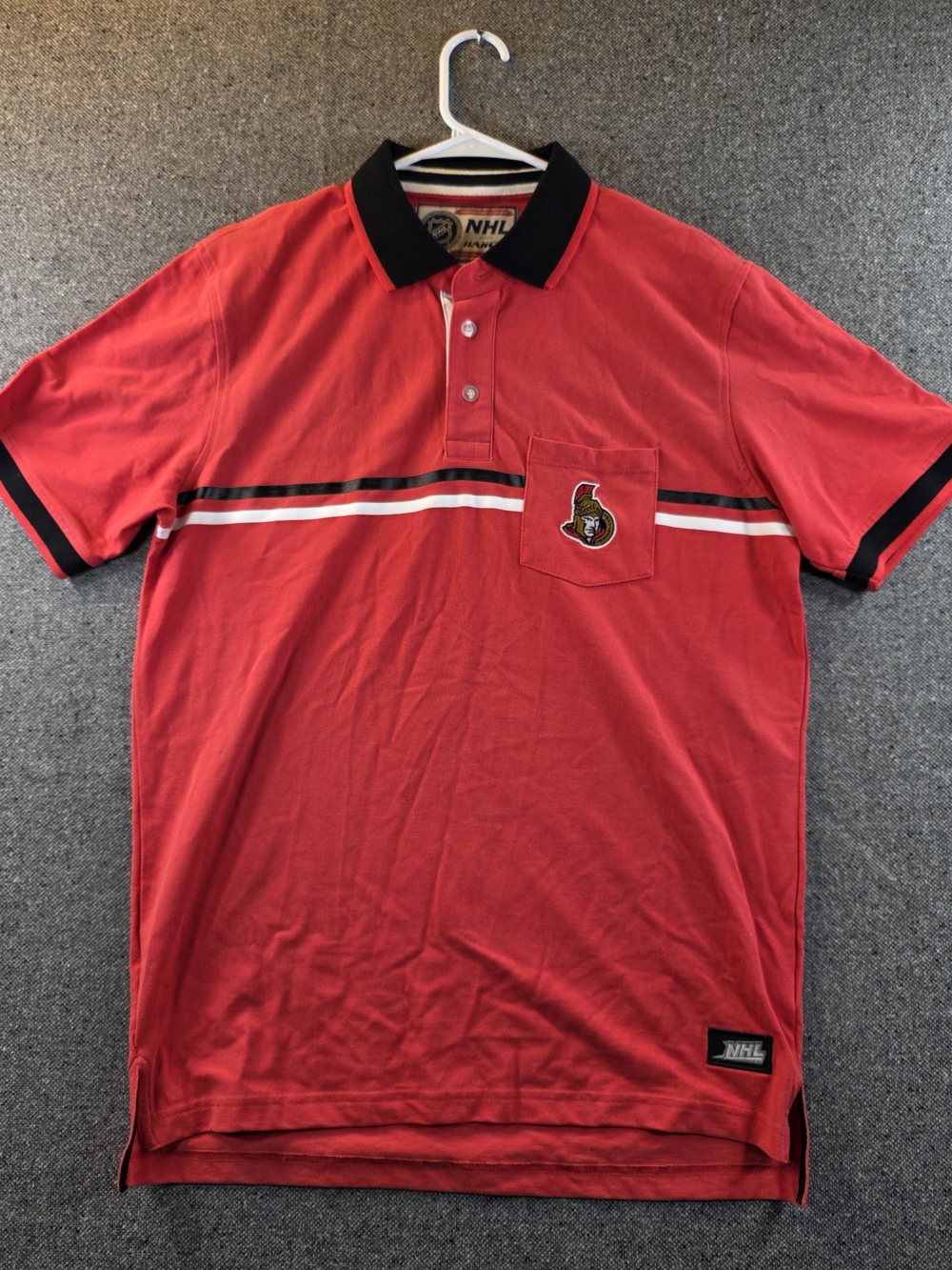 Vintage Ottawa Senators NHL Ilanco Red Striped Pocket Polo Shirt Men’s M